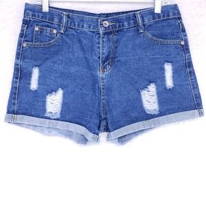 JEANS Destroyed Rolled Cuff Jean Shorts Women's Size 34 High Rise Denim Pants